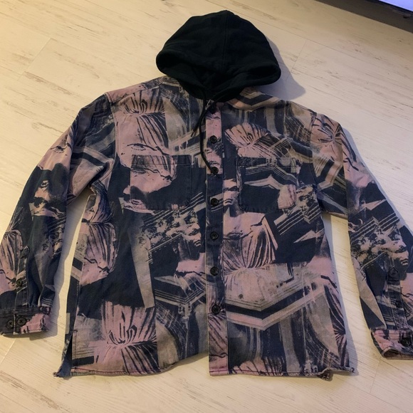 Mens Urban Outfitters Denim Button Up Hoodie - Picture 2 of 4